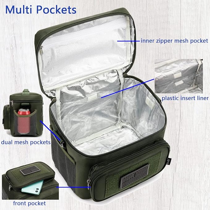 FlowFly Tactical Lunch Bag Large Insulated Lunch Box Cooler Tote for Men, Women with MOLLE/PALS Webbing (Army#Green, Medium)