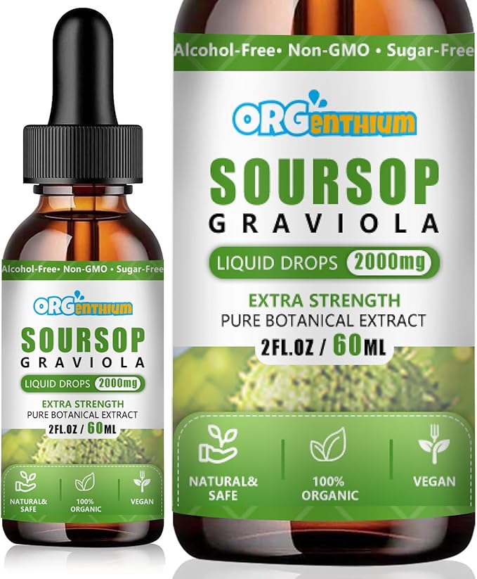 Soursop Graviola Liquid Drops - Soursop Leaf Fruit Sea Moss Extract for Cell Support & Regeneration, Immunity, Liver, Sleep & Antioxidant - Soursop Bitters Liquid, Herbal Goodness, 2 Fl Oz