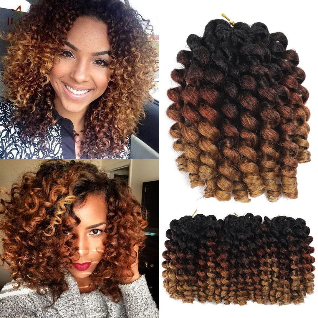 Ombre Wand Curl Crochet Braids Hair - 8 Inch Ringlet Twist Extensions With Jamaican Bounce (3 Pcs, 1B/30/27)