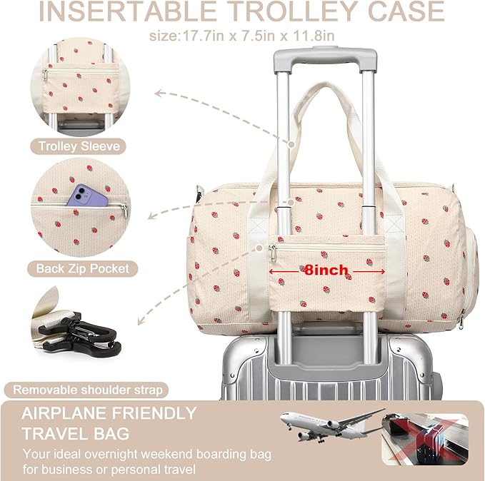 Duffle Bag for Gym Sports Women Girls Workout Travel Bag Weekender with Shoe Compartment and Wet Pocket