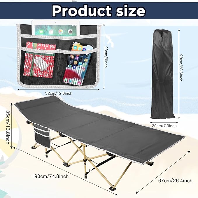 Wenqik 2 Pack 450lbs Max Load Camping Cot for Adults with Carry Bag Portable Folding Outdoor Sleeping Cot Heavy Duty Bed for Traveling Camp Military Office Nap Beach Home Lounging