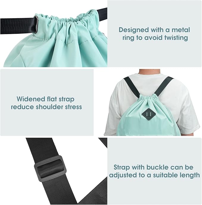 WANDF Drawstring Backpack Sports Gym Bag with Shoes Compartment, Water-Resistant String Backpack Cinch for Women Men (Large,Mint green)