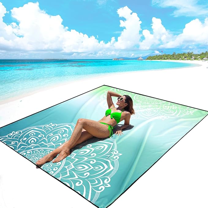 AISPARKY Beach Blanket Waterproof Sandproof, Oversized Large Beach Mat 79" X 83"/120"x108" for 1-8 Adults, Quick Drying&Compact&Lightweight, Picnic Mat Vacation Essentials for Beach Camping Travel