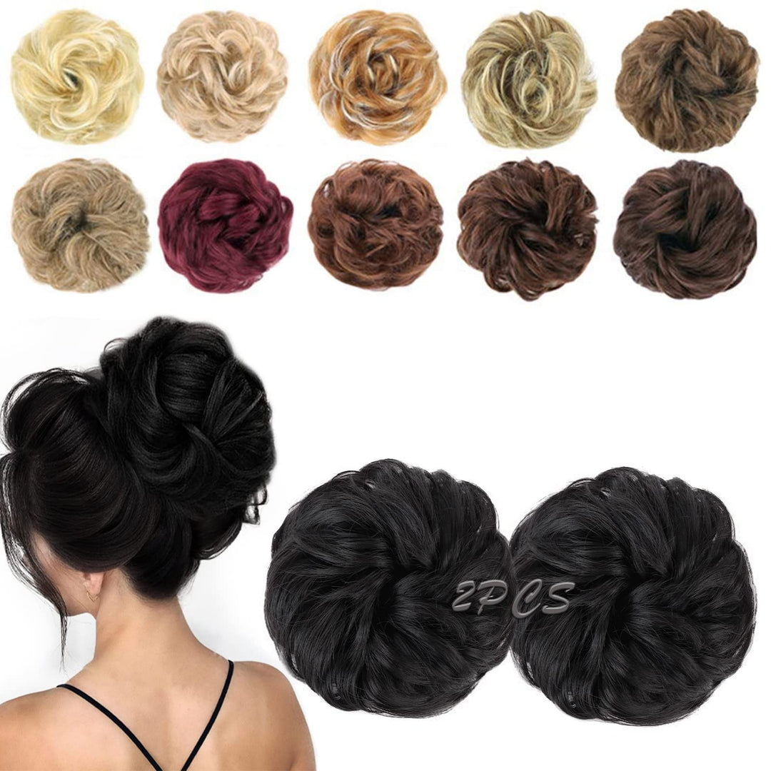 Morica 1Pcs Messy Hair Bun Hair Scrunchies Extension Curly Wavy Messy Synthetic Chignon For Women (1B)