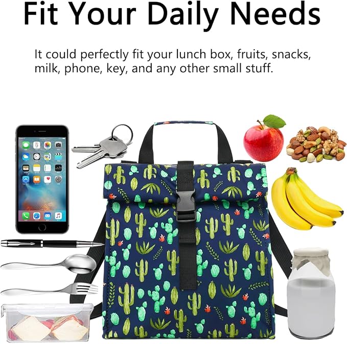 Cactus Unisex Thermal Lunch Bag, 8.8" x 6" x 9" - Oxford Fabric, BPA Free, Adjustable Shoulder Strap, 330ml Capacity