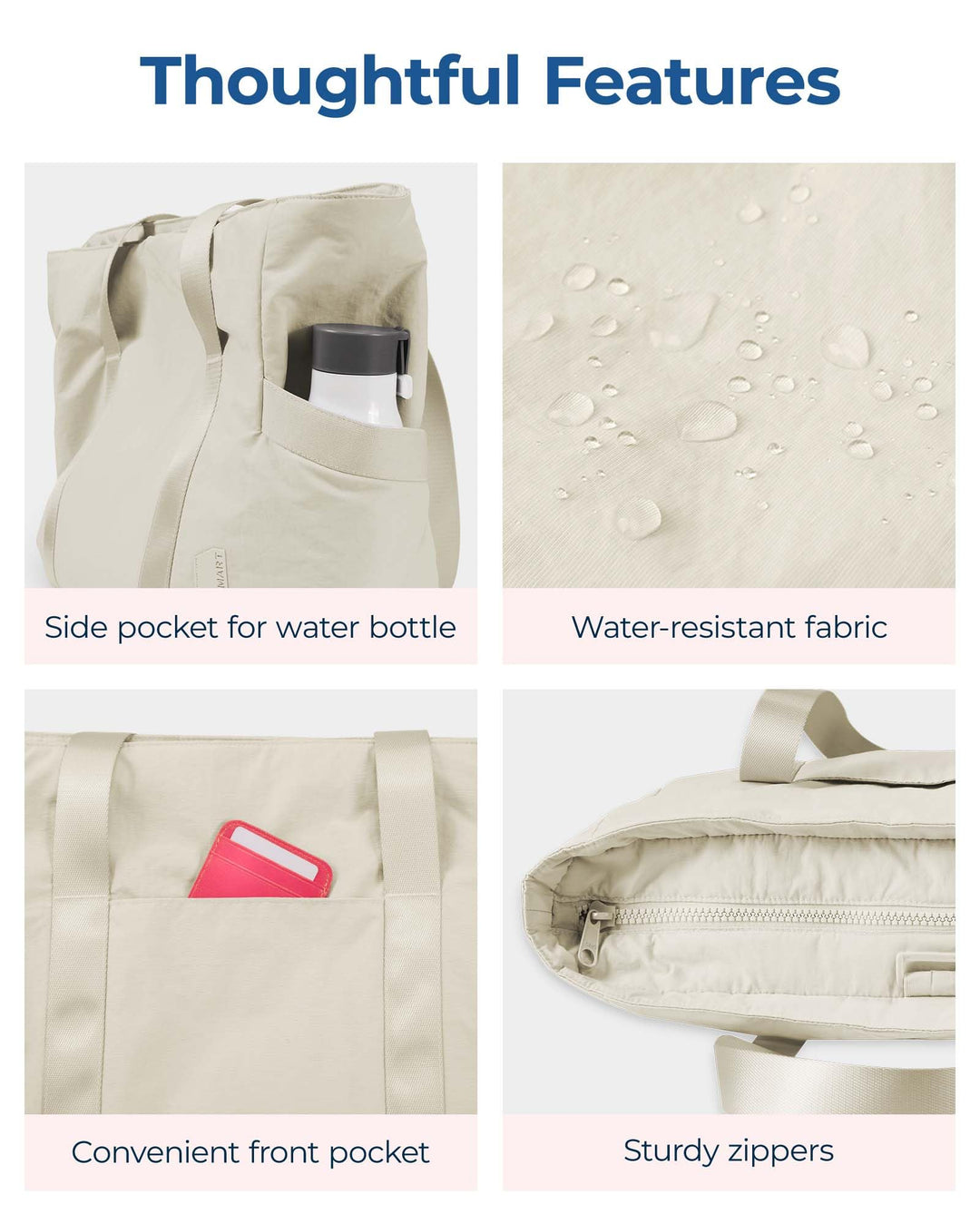 BAGSMART Tote Bag for Women with Zipper, Gym Tote with Compartments, Laptop Work Tote Nurse Dance Yoga Bag for Sport, Travel