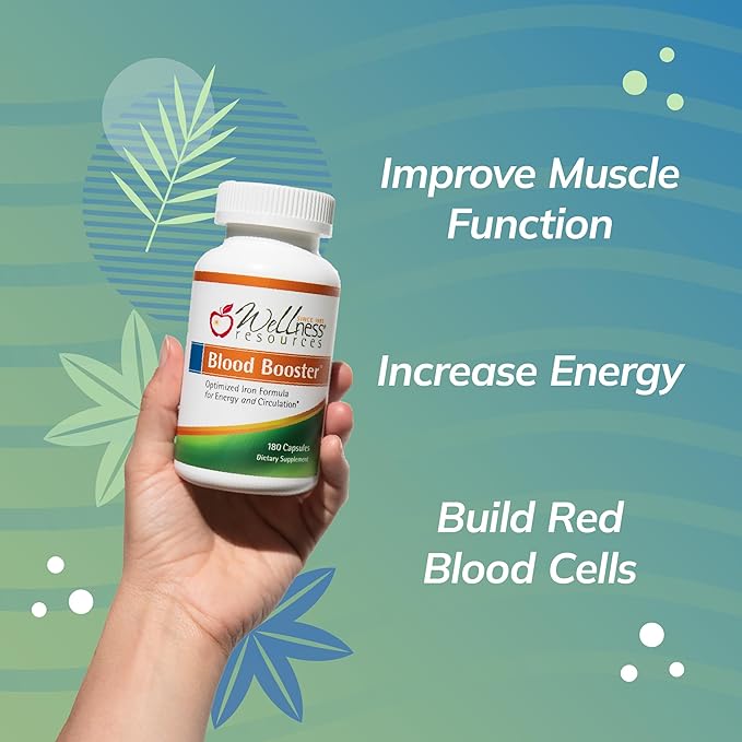 Blood Booster Iron Supplement for Energy and Fatigue - Gentle, Non-constipating Iron, Methylfolate and Other coenzyme B Vitamins (180 caps - Vegan, Gluten Free, Non-GMO)