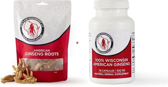 Dairyland American Ginseng Roots 4 oz and Capsules 75 ct Pack of Wisconsin Ginseng – Direct from Farmer to Consumer 西洋参