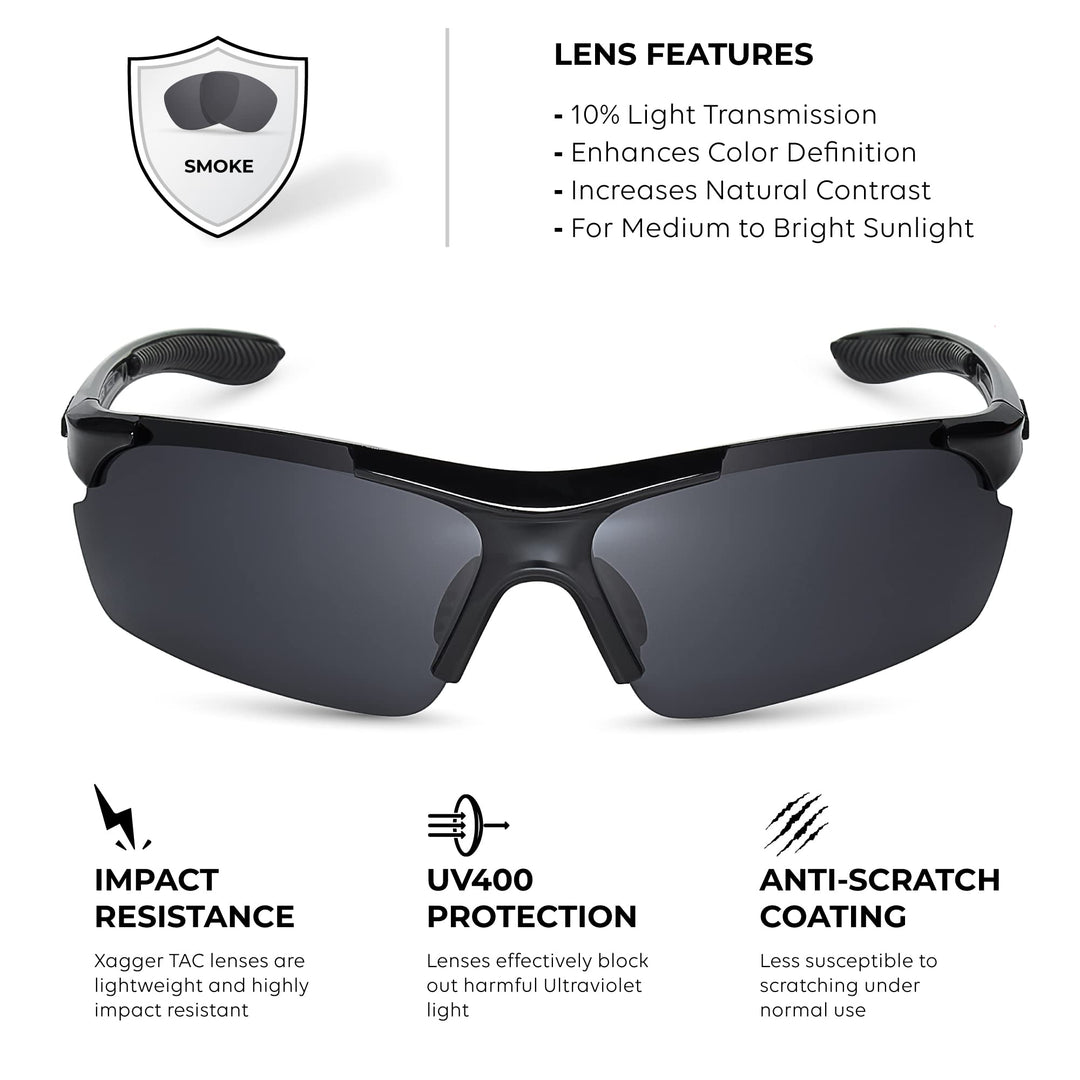 Xagger Polarized Wrap Around Sport Sunglasses for Men Women UV400 Baseball Softball Running Cycling Glasses