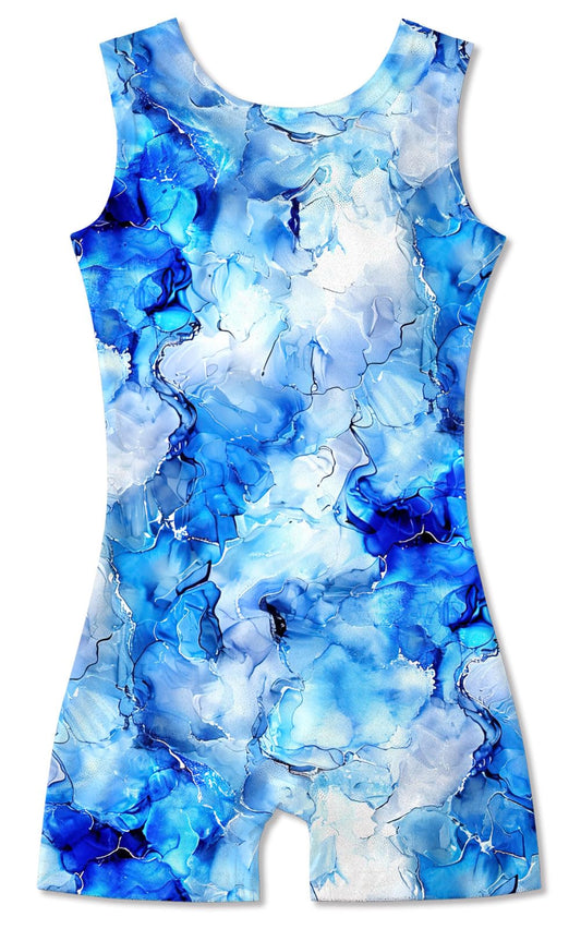 TUONROAD Leotards for Girls Dance Gymnastic Outfit Kids Blue Marble Biketard Clothes Adorable Comfortable Sleeveless Tutu for Dress up 5-6 Years