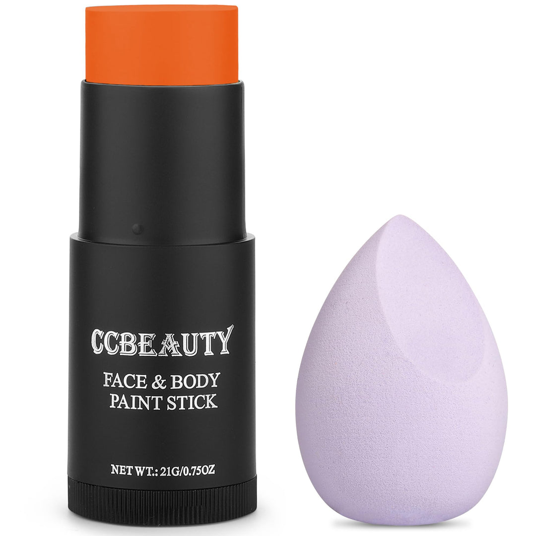 CCbeauty Orange Face Paint Stick,Face Painting Kit,Non Toxic SFX Makeup For Tiger Pumkin Ompa Lompa Halloween Costume Cosplay,Professional Body Paint,Full Coverage Painting Foundation + Makeup Sponge