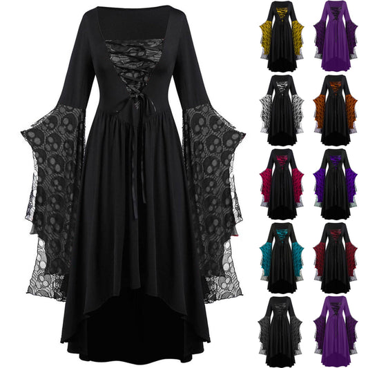 Rkwins Renaissance Dress for Women Gothic Vampire Dress Scary Print Maxi Dress Plus Size Witch Dress Medieval Corset Dress