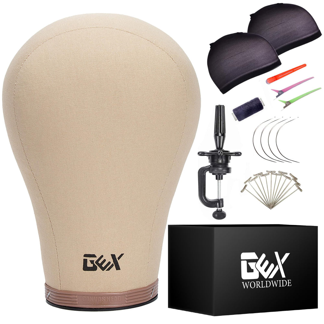 Gex 24'' Canvas Cork Wig Block Mannequin Head For Wig Making Drying Styling Display With Table C Clamp Stand Holder (Light Brown