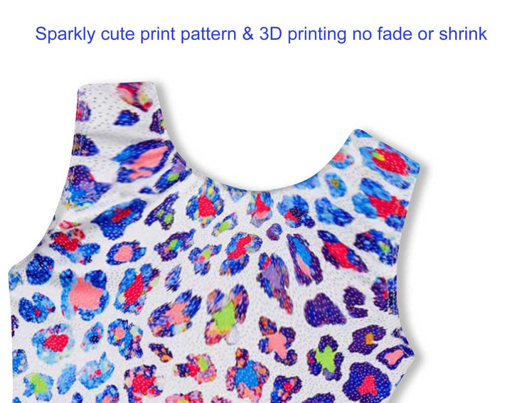 Domusgo Leotard for Girls Gymnastics Size 4t 5t Shiny One-Piece Sleeveless Rainbow Leopard Dance Biketard