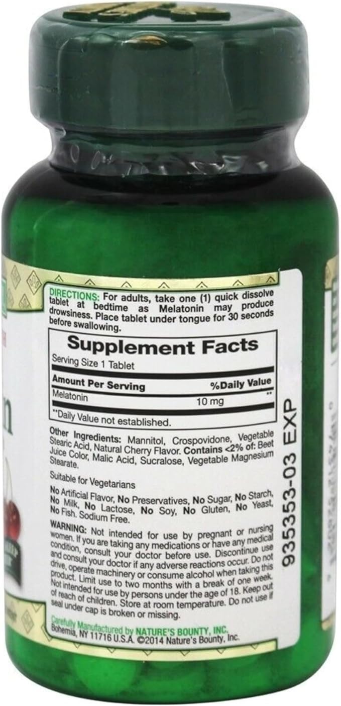 Nature's Bounty Melatonin 10 mg Quick Dissolve Tablets 45 ea (Pack of 4)