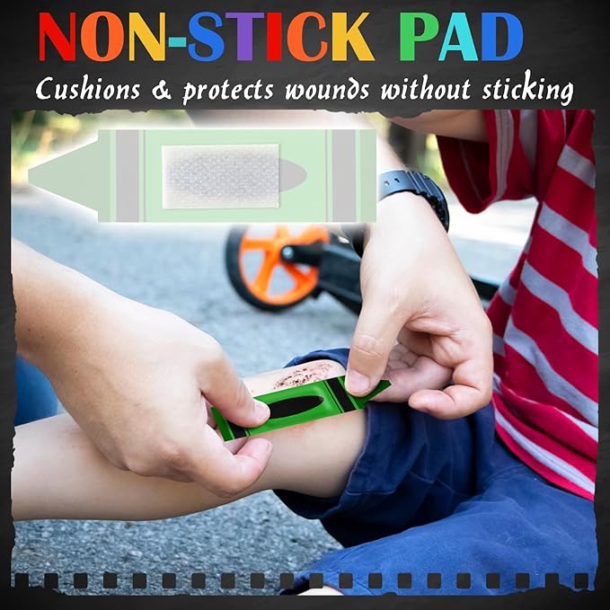 Geiserailie 60 Pcs Back to School Crayon Kids Bandages with Gift Box Self Adhesive Crayon Bandages for Minor Cuts Scrapes Fun First Aid Kit Graduation Gift First Day of School Classroom Party Supplies