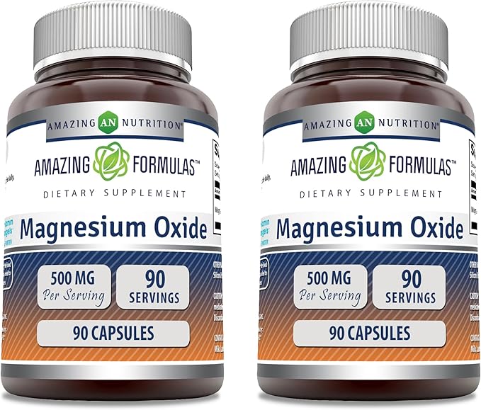 Amazing Formulas Magnesium Oxide 500 mg Capsules Supplement | Non-GMO | Gluten Free | Made in USA (90 Count | 2 Pack)