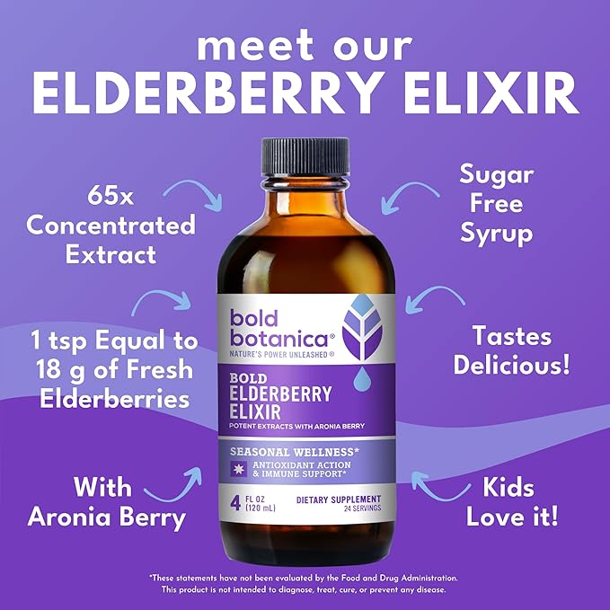 Elderberry Elixir – 65x Concentrated Extract - Sugar-Free - Kid Friendly - Black Elderberry Syrup with Aronia Berry for Immune Support - 4 Fl. Oz.