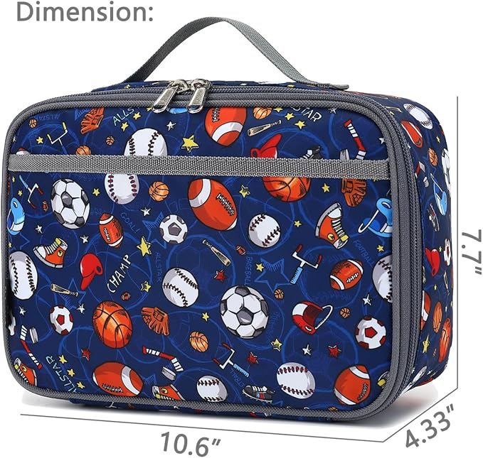 FlowFly Kids Lunch box Insulated Soft Bag Mini Cooler Back to School Thermal Meal Tote Kit for Girls, Boys,Football