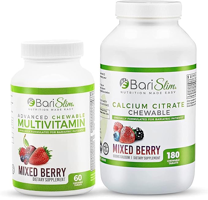 BariSlim Bariatric Calcium Citrate & Advanced Chewable Bariatric Multivitamin with Iron - Bariatric Vitamin and Supplement for Post Bariatric Surgery Including Gastric Bypass and Gastric Sleeve