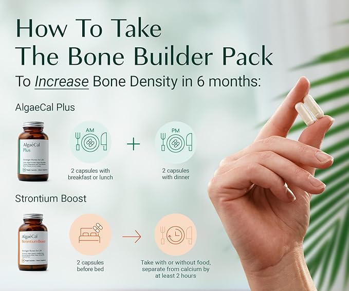 AlgaeCal - Bone Builder Pack for Bone Density Increase, Clinically Supported Plant Based Calcium Supplement & Strontium, Vitamins K2 (100mg), D3 (1600 IU), Magnesium & 16 Essential nutrients