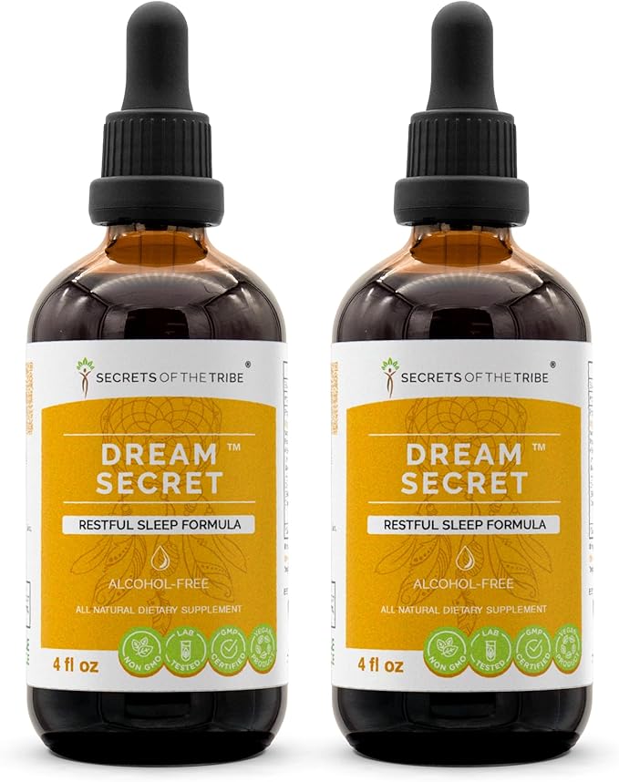 Secrets of the Tribe - Dream Secret, Restful Sleep Formula, Herbal Supplement Blend Drops Alcohol-Free Liquid Extract (2x4 fl oz)