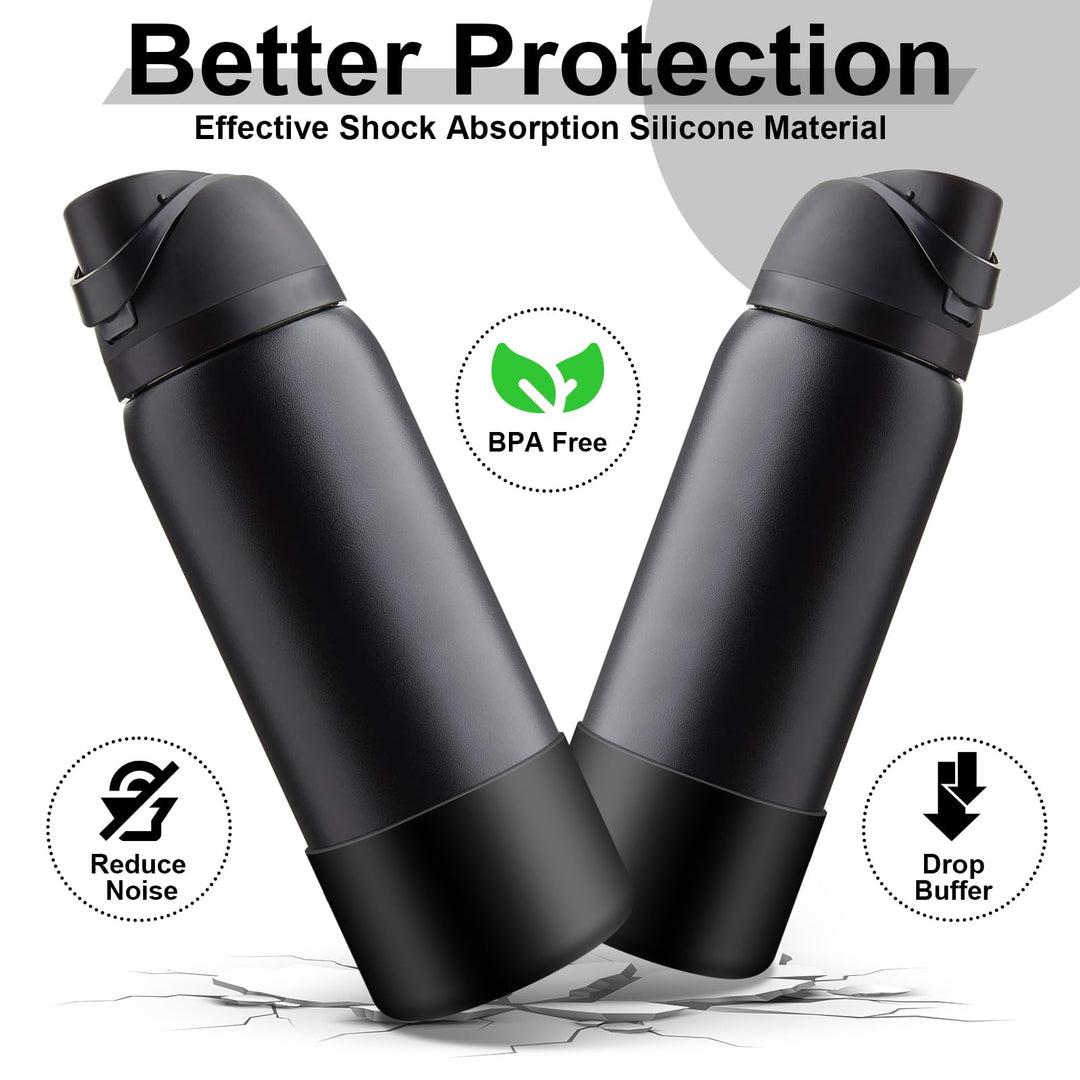 Alwenid 2PCS Silicone Water Bottle Boot for Owala 40 Oz, Anti-Slip Protective Sleeve Bottom Bumper Protector for FreeSip, Twist, and Flip Stainless Steel Water Bottles (Black)