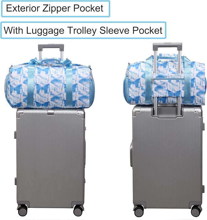 Butterfly Dance Duffel for Girls - Gymnastics & Overnight Bag with Shoe Compartments