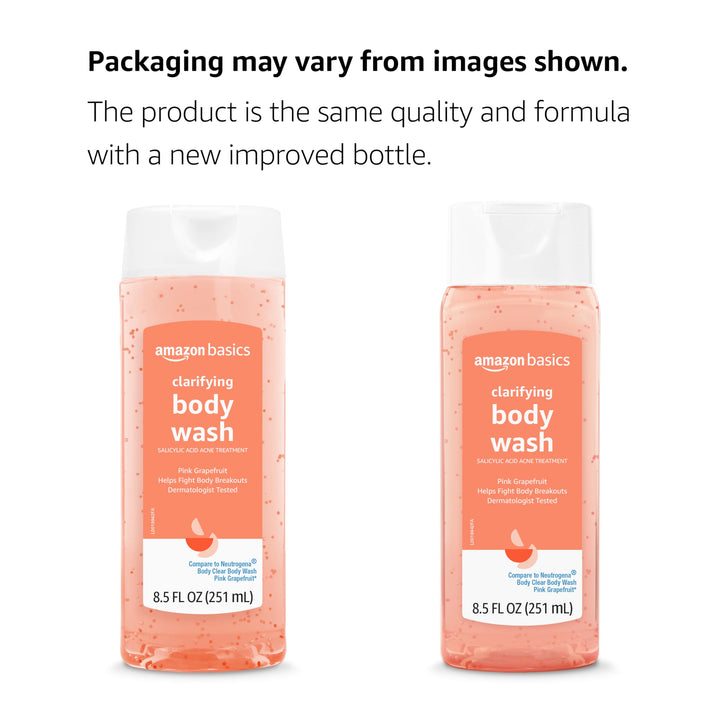 Amazon Basics Clarifying Pink Grapefruit Body Wash, 2% Salicylic Acid Acne Treatment, Dermatologist Tested, 8.5 Fluid Ounces, Pack of 1