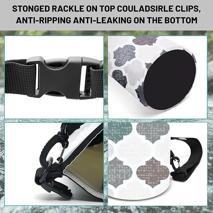 Waterproof Dry Bag,Roll Top Retro Gray Moroccan Geometric Small Waterproof Backpack 5L/10L/20L Floating and Lightweight Bags for Kayaking, Boating, Fishing, Swimming and Camping