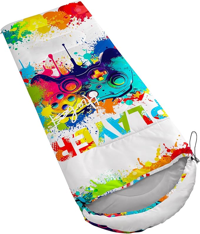 AILONEN Boys Sports Camping Sleeping Bags,Lightweight & Waterproof,3 Season Warm & Cool Weather,Black Player Basketball Sleeping Bags for Kids Adults,Travelling,Outdoors