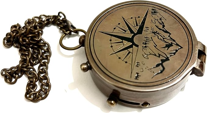 Antique Brass Compass with Detachable Chain & Carrying Case – Vintage Nautical Navigation Tool for Outdoor Hiking, Survival, and Travel – Gift for Collectors and Adventurers