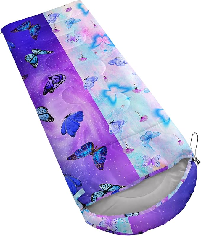 AILONEN Kids Floral Cat Camping Sleeping Bags,Lightweight & Waterproof,3 Season Warm & Cool Weather,Kawaii Kitten Sleeping Bags for Girls Adults,Travelling,Outdoors