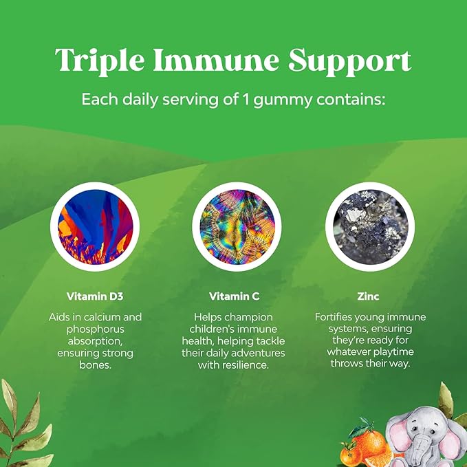 Natures Craft Organic Kids Immune Support Gummies - Vegan Organic Vitamin D Gummies for Kids with Vitamin C and Zinc for Immunity - D3 Zinc and C Gluten Free & Non GMO (120 Servings)