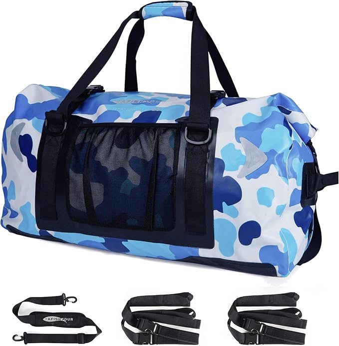 65L Waterproof Duffel Bag for Men and Women - Large Motorcycle Duffle Bag with Straps for Back Seat - Roll Top Dry Bag for Kayaking, Rafting, Boating, Swimming, Beach