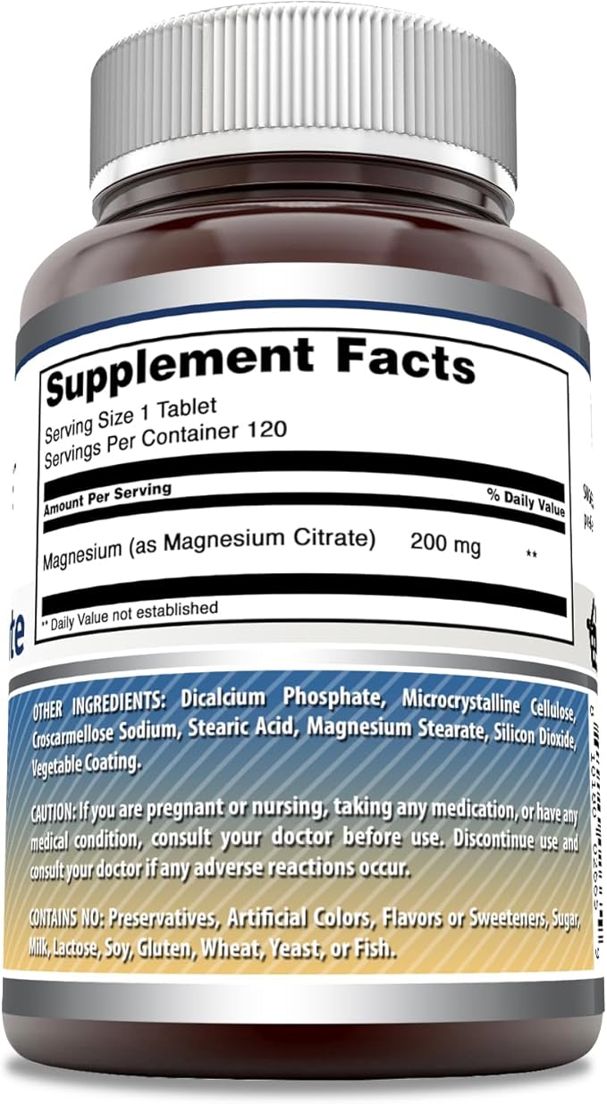 Amazing Formulas Magnesium Citrate | 200 Mg Tablets | Mineral Supplement | Non-GMO | Gluten Free | Made in USA (1 Pack, 120 Count)