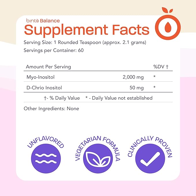 Binto Inositol Powder Mix | 60-Day Supply | 40:1 Ratio of Myo and D-Chiro Inositol | Hormone Balance and Ovulation Support | Preservative Free