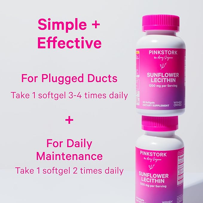 Pink Stork Sunflower Lecithin Supplement - 1200 mg for Clogged Milk Ducts - Breastfeeding Essentials for Postpartum Moms - Supports Breast Milk Flow - 60 Softgels