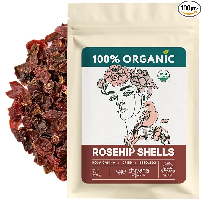 Rosehip Seedless Dried Organic (8 oz.) – No Cleaning Needed (Free of Seeds and Hairs) - Cut & Sifted Dried Rosehip Shells – Allergen-Free Rose Hip Tea for Immunity & Faster Recovery