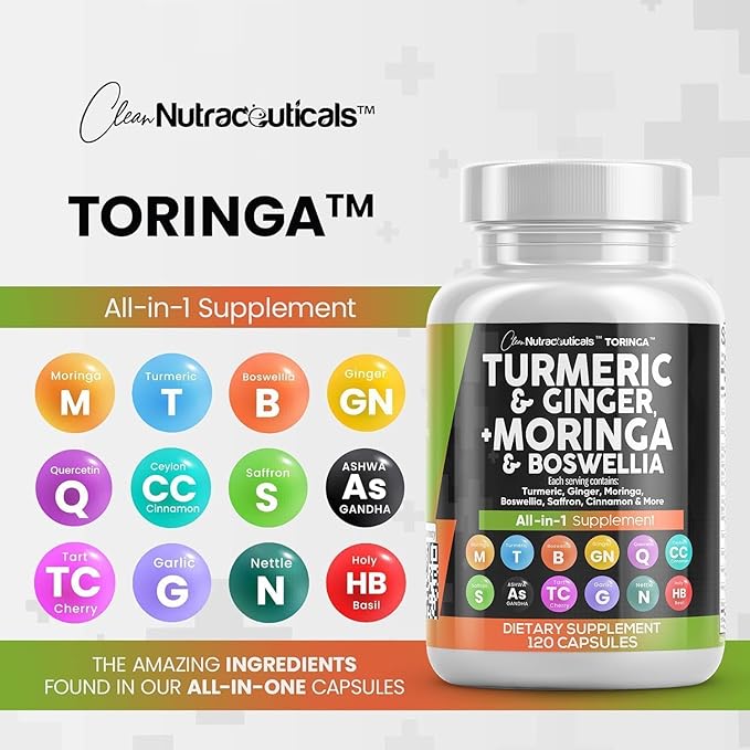 Turmeric Moringa Supplement | Ginger Boswellia Saffron - Supplement for Women and Men with Ceylon Cinnamon, Tart Cherry, Quercetin Garlic Nettle Holy Basil - 5Pack