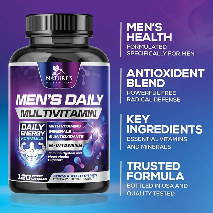 Multivitamin for Men - Mens Multivitamins for Daily Nutritional Support, Men's Multivitamin with Vitamin A, C, D, E, B12, Zinc & More, Immune Health & Energy Support Vitamins Supplement - 120 Capsules
