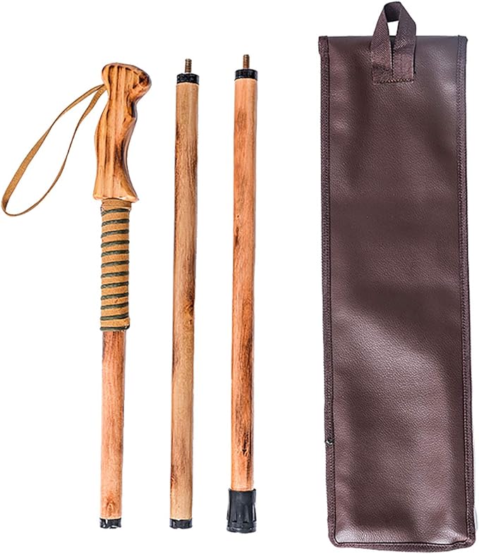 3-pc Detachable Hardwood Walking Stick Pine Handle with Compass (Nature Color, 55 Inches, 1 Piece)