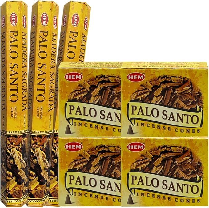 Palo Santo Incense Sticks and Cones Variety Pack with Burner Holder Bundle from Hem Incense Trumiri for Smudging and Aroma