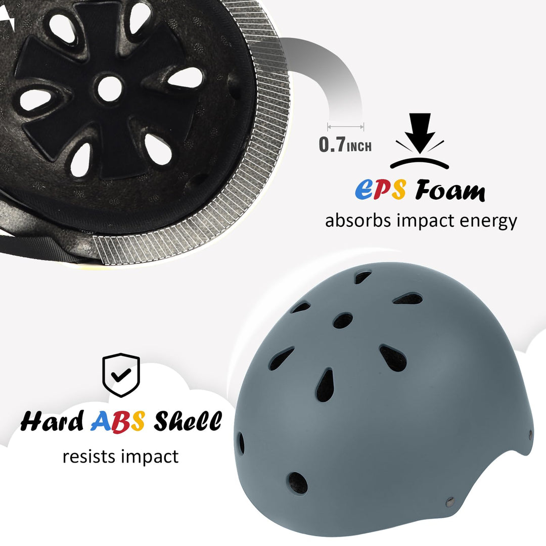 Kids Bike Helmet, Adjustable and Multi-Sport, from Toddler to Youth, 3 Sizes (Gray)