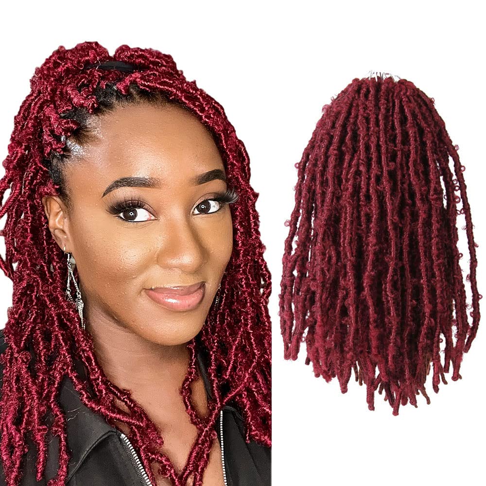 8 Packs Butterfly Locs Crochet Hair 14 Inch Light Weight Butterfly Faux Locs Crochet Hair Short Burgundy Distressed Butterfly Lo