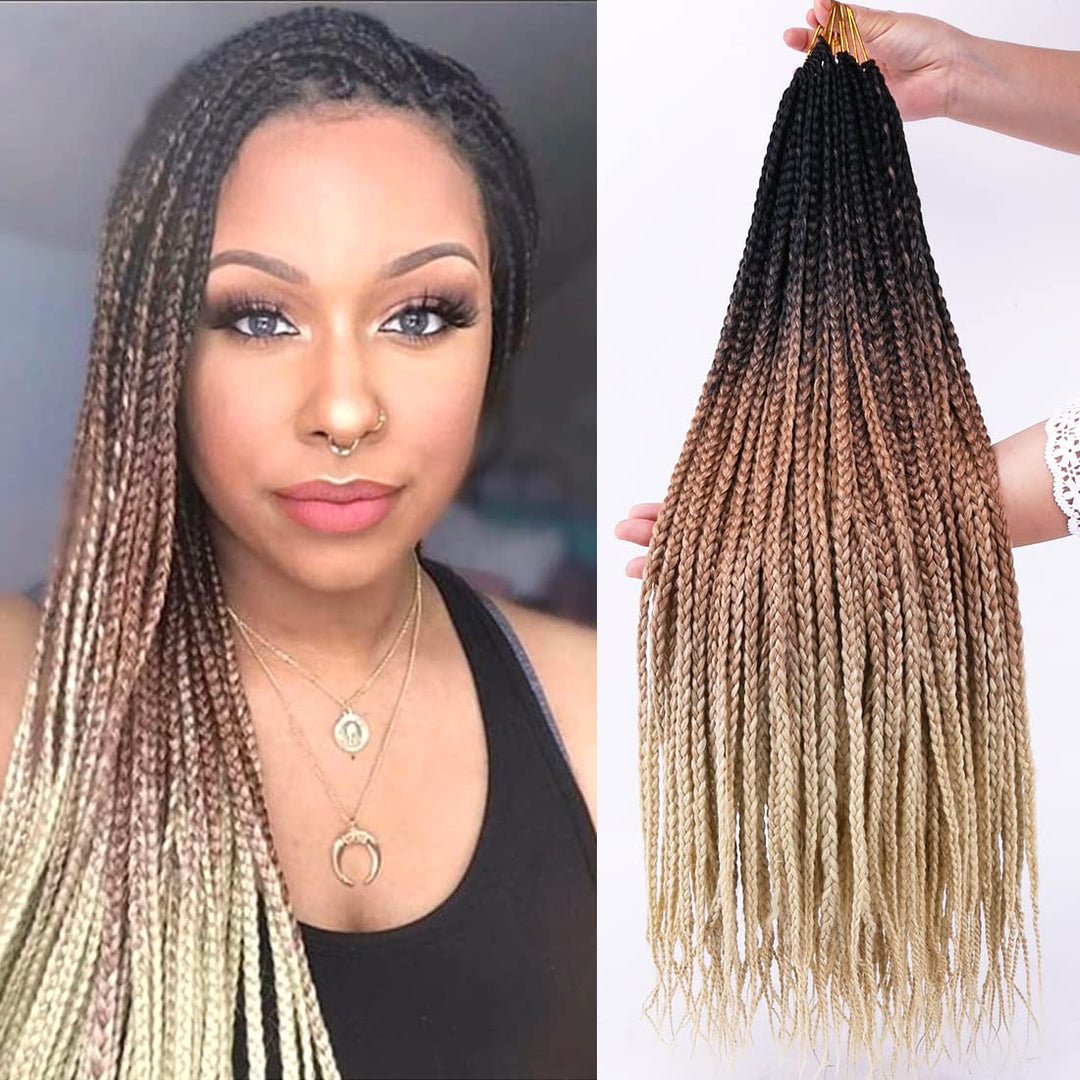 Box Braids Crochet 6 Packs 24 Inch Ombre Dark Roots Golden Honey Blonde Pre-Looped 3X Goddess Senegalese Twist Tissage Fiber Kan
