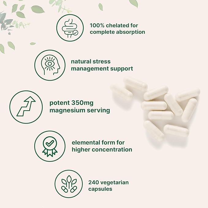 Micro Ingredients Magnesium Glycinate 350mg Per Serving, 240 Veggie Capsules | Potent Elemental Form, 100% Chelated, Highly Bioavailable | Healthy Muscle, Bones, & Mood Support Supplement | Non-GMO