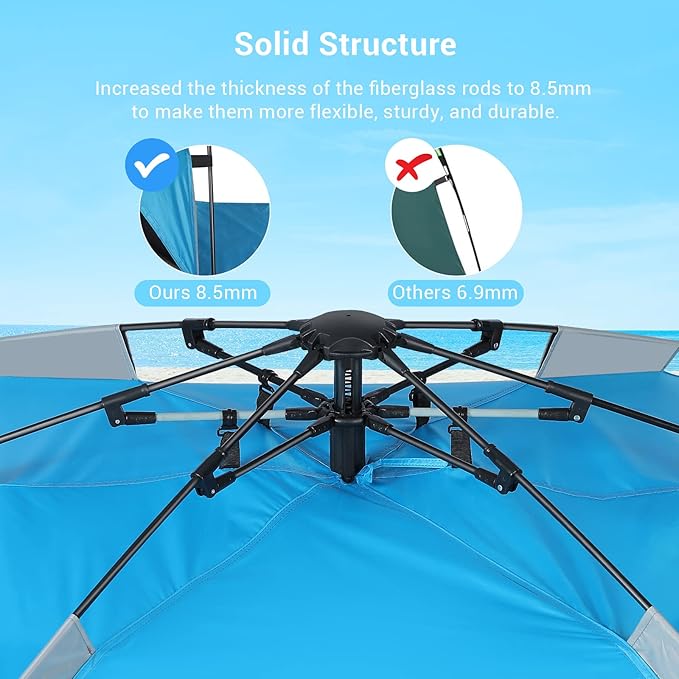 Beach Tent, Deluxe XL Pop-up Beach Tent for 4-6 Person, UPF 50+ with Dark Shelter Technology, Easy Set Up and Portable Beach Tent Sun Shelter