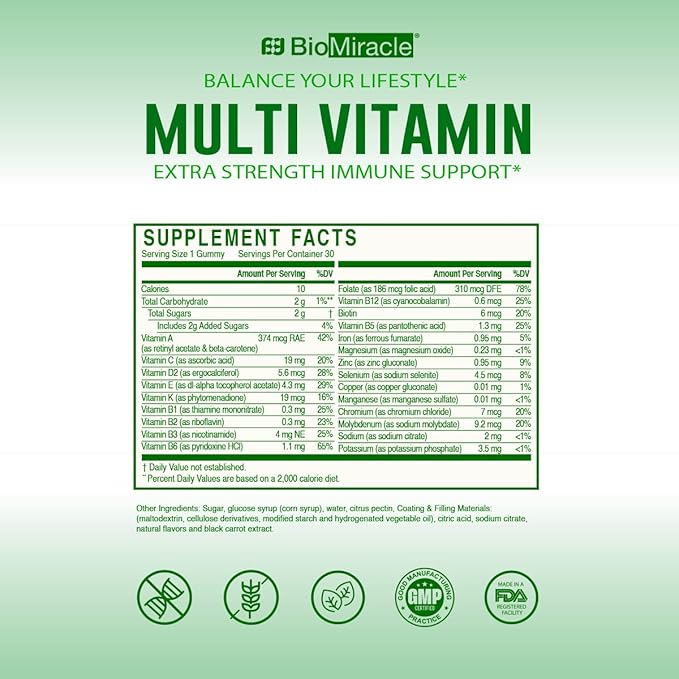 BioMiracle Multi Vitamin Gummies 30ct (2 Pack) 2 Month Supply