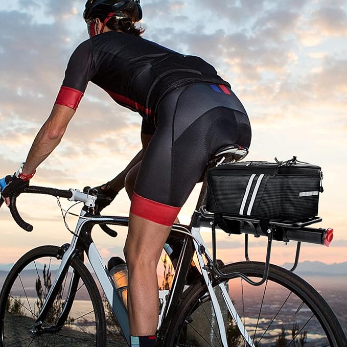 Bike Reflective Trunk Bags Waterproof Rear Rack Bag for Bicycle, 7L Capacity Insulated Storage Pannier Bag Bike Cargo Bag With Reflective Strips for Outdoor Travel Camping Picnic Commuter